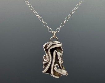 Freeform Silver Necklace, Waves Pendant, Silver Art Pendant, Lost Wax Pendant, Artisan Pendant, Statement Jewelry