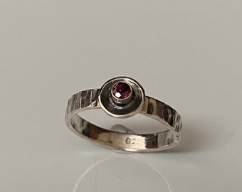 Garnet Gemstone Ring Size 8 1/2, Metalsmith Ring, Fabricated Jewelry