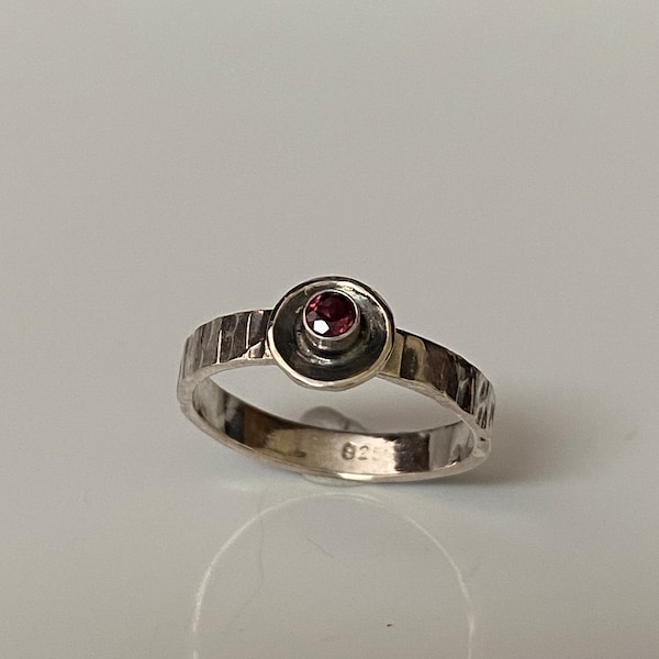 Garnet Gemstone Ring Size 8 1/2, Metalsmith Ring, Fabricated Jewelry
