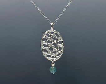 Unique Silver and Apatite Bead Pendant, Oval Pendant, Statement Necklace, Artisan Necklace, Unusual Pendant, Metalsmith Jewelry