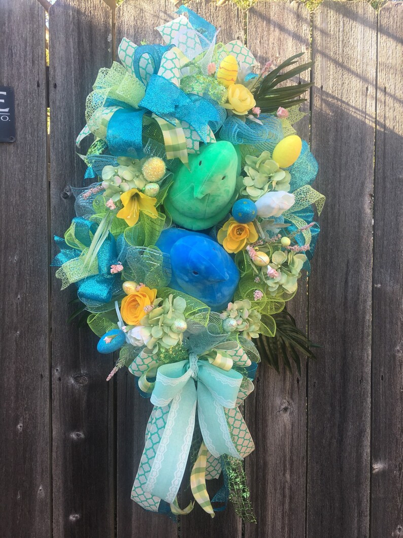 Spring Mesh Wreath Peeps Easter Swag Easter Wreath Easter Swag with Chicks