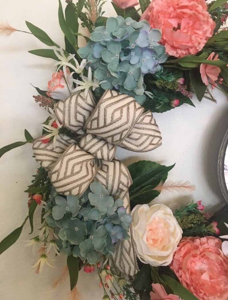 Floral Grapevine Wreath Floral Wreath Home Decor Wall Decor Floral Wreath Indoor Wreath Bedroom Interior Floral Wreath Blush and Blue