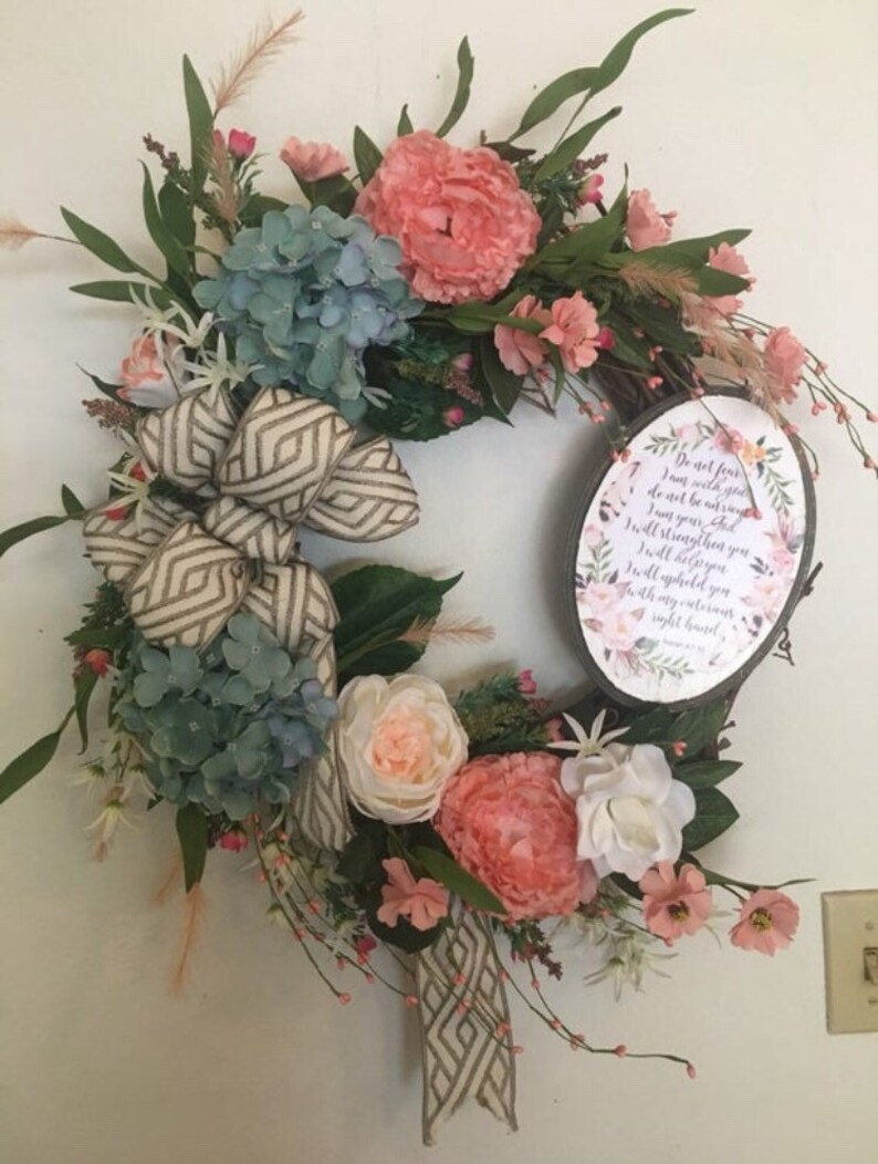 Floral Grapevine Wreath Floral Wreath Home Decor Wall Decor Floral Wreath Indoor Wreath Bedroom Interior Floral Wreath Blush and Blue