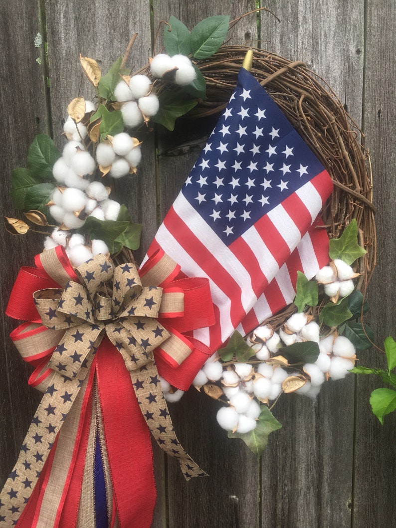 Cotton Flag Grapevine Wreath Cotton Grapevine Wreath Etsy