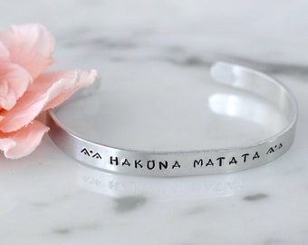 The Lion King Inspired "Hakuna Matata" Silver Cuff Bracelet | Birthday or Christmas Gift for Her | Available in Gold or Silver