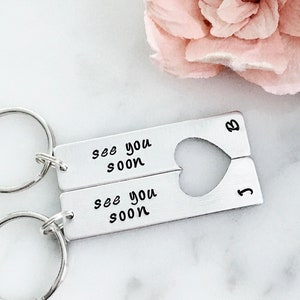 See You Soon Heart Cutout Keychain Set | Long Distance Relationship, Friendship | Birthday, Christmas Gift for Him, Her | Personalized