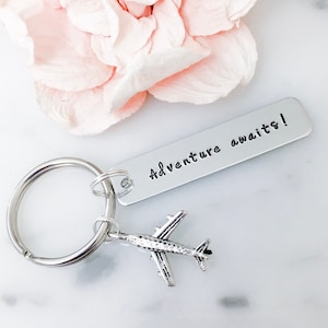 Adventure Awaits! Keychain with Airplane Charm | Gift for Pilot, Flight Attendant, Traveler, Graduation | Wanderlust Gift for Her, Him