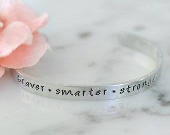 Winnie the Pooh Inspired Braver • Smarter • Stronger Cuff Bracelet | Birthday, Christmas Gift for Her | Available in Gold or Silver