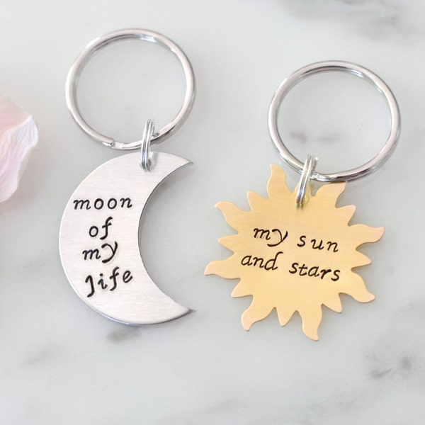 Game of Thrones Inspired 'My Sun and Stars, Moon of My Life' Matching Keychain Set | Also available in Dothraki | Gift for Him, Her