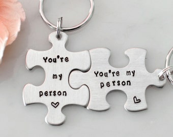 Grey's Anatomy Inspired 'You're My Person' Keychain Set on Puzzle Piece Blanks - Custom, Hand Stamped, Personalized, Birthday Gift/Present