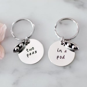 Two Peas in a Pod Keychain Set | Best Friend's Keychain Gift | Hand Stamped, Customized