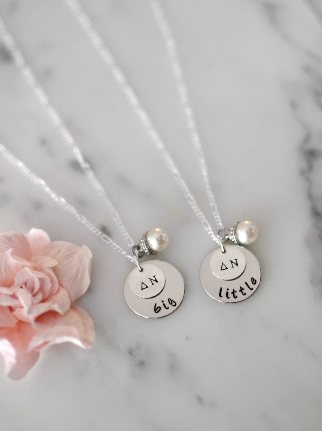 Sorority Big and Little Necklace SET of TWO with Greek Letters | Etsy