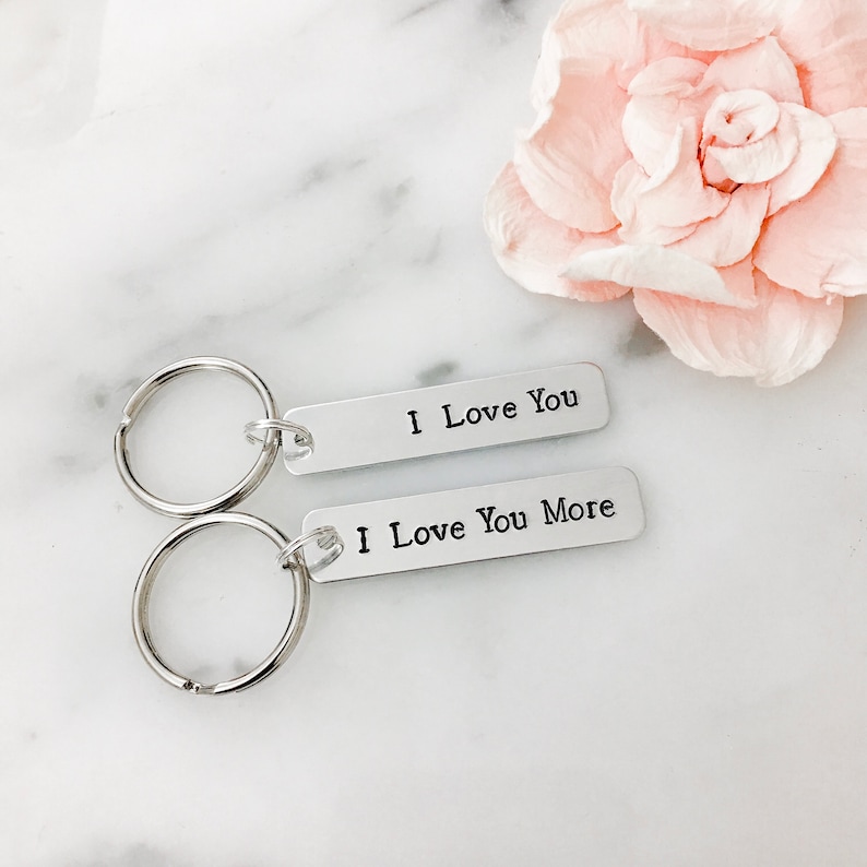 I Love You More Handmade Keychain Set I Love You Anniversary Long Distance Relationship Her Set of Two Birthday Gift for Him