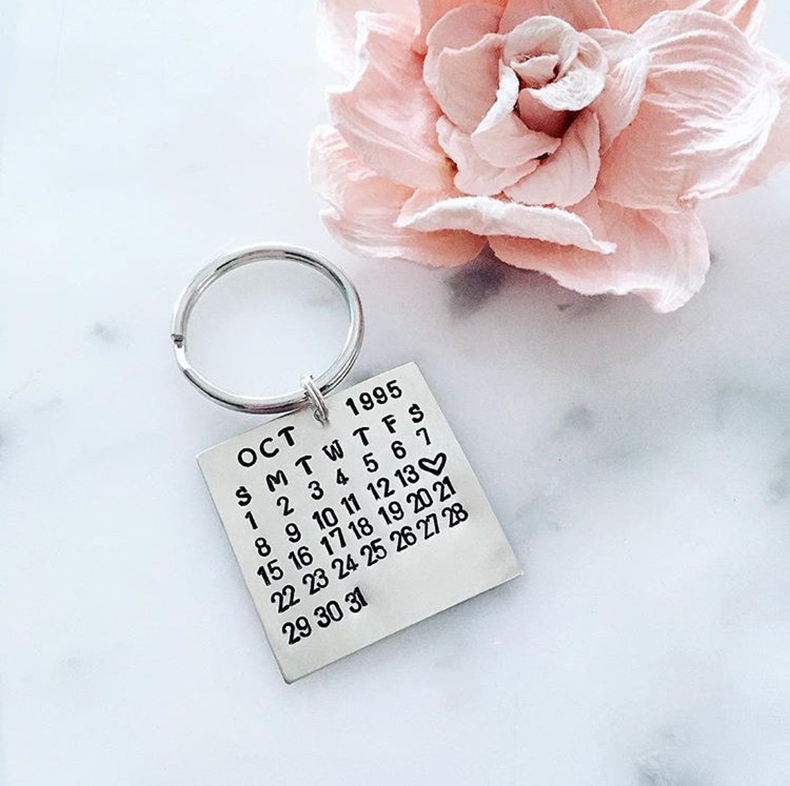 Personalized Calendar Keychain Special Date Hand Stamped w/ Etsy