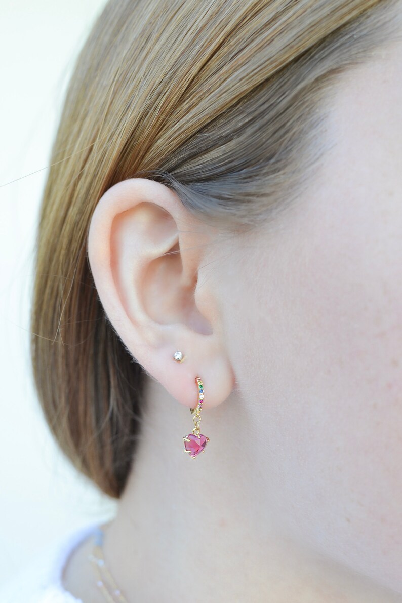 Pink Swarovski Crystal Heart Huggie Hoops Set of Two - Etsy