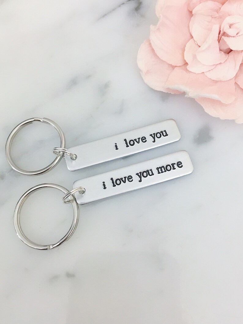 I Love You More Handmade Keychain Set I Love You Anniversary Long Distance Relationship Her Set of Two Birthday Gift for Him