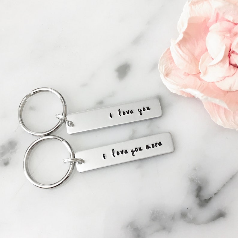 I Love You More Handmade Keychain Set I Love You Anniversary Long Distance Relationship Her Set of Two Birthday Gift for Him
