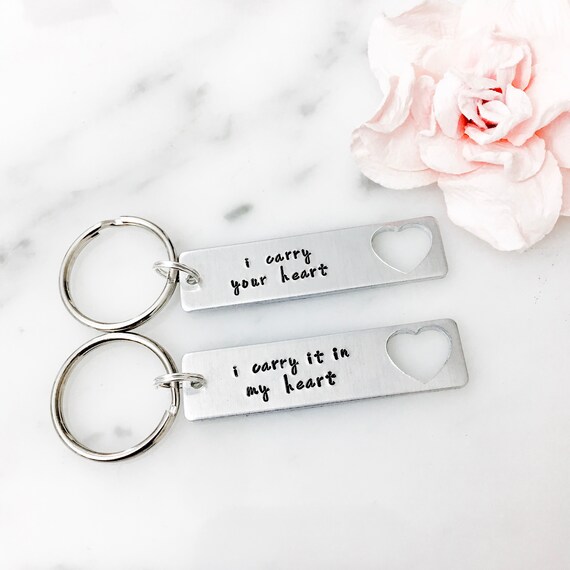 I Carry Your Heart, I Carry It in My Heart Keychain Set of Two