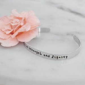 She is Clothed in Strength and Dignity Handmade Bracelet Proverbs 31 Woman Birthday, Christmas Gift for Her Available in Gold, Silver image 3