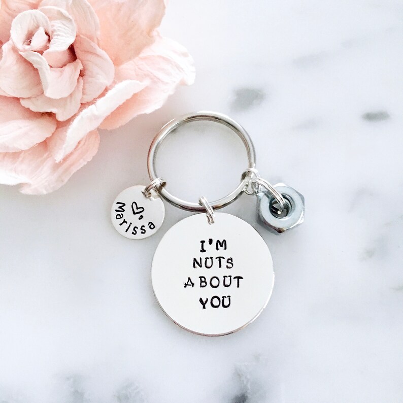 I'm Nuts About You Keychain for Men With Nut Dangle Charm Etsy