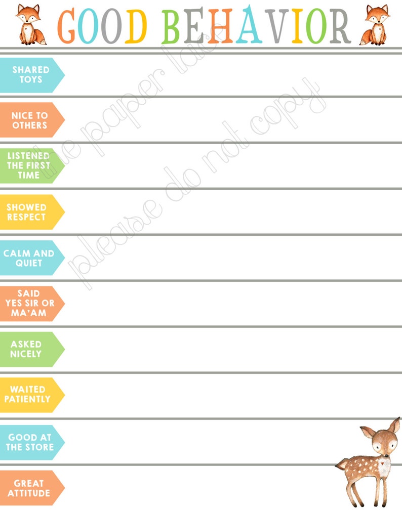 Good Behavior Chart For Toddlers