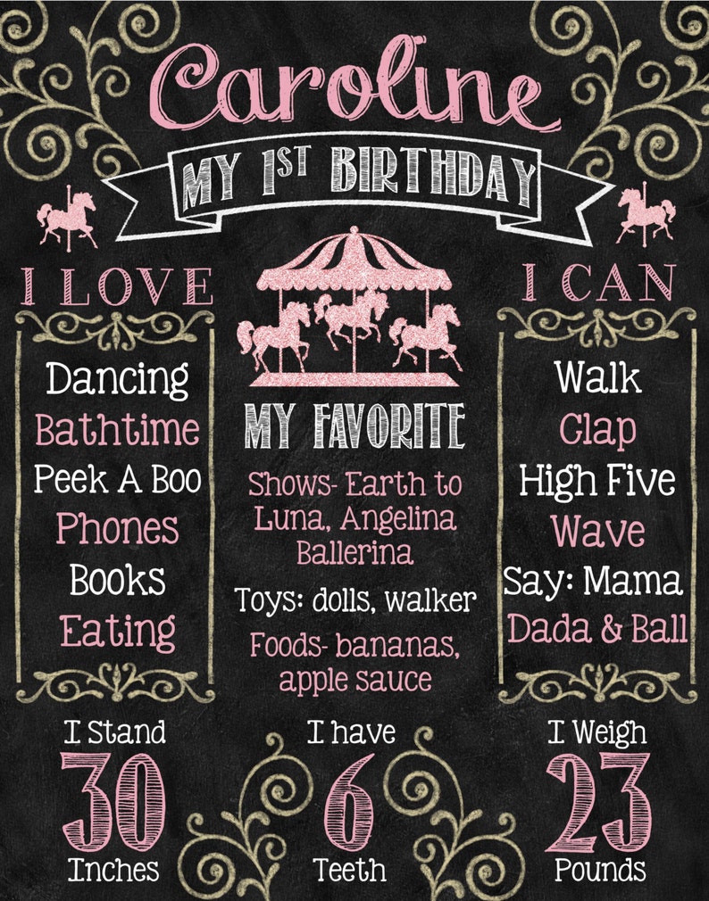 Chalkboard birthday facts printable sign Carousel and | Etsy