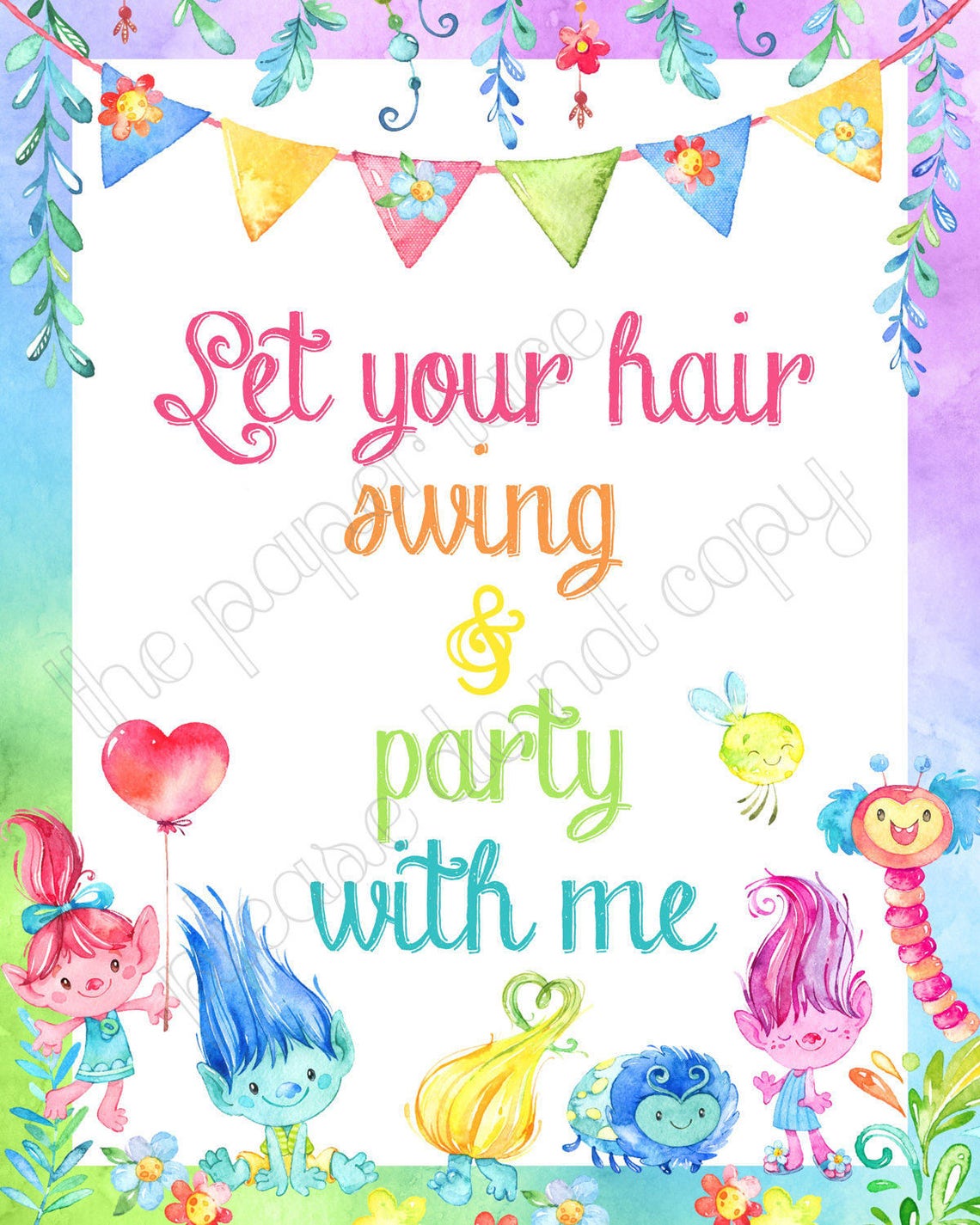 Trolls Party Decor Trolls Song Lyrics Let Your Hair Swing Etsy