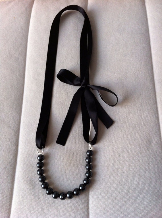 Items similar to Black Satin Ribbon with Black Pearl Adjustable ...