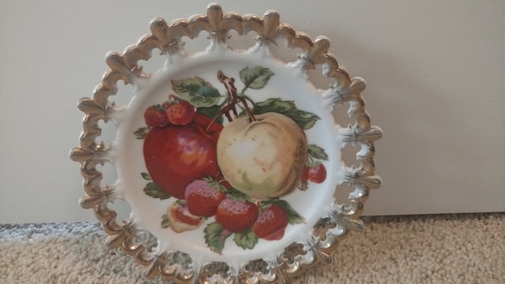 White Fruit Plate Decorative Dish Apples And Strawberries Etsy