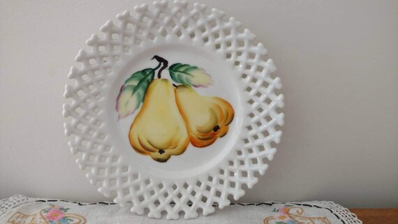 White Fruit Plate Collectible Decorative Platter With Yellow Etsy