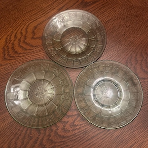 3 Vintage Jeannette Depression Green Glass Doric Pansy dish plate 6&quot; Uranium