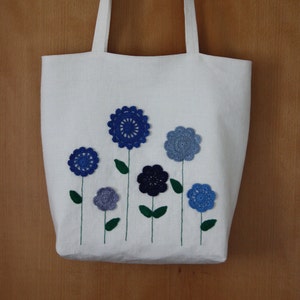 Crochet Flowers Linen Tote Bag