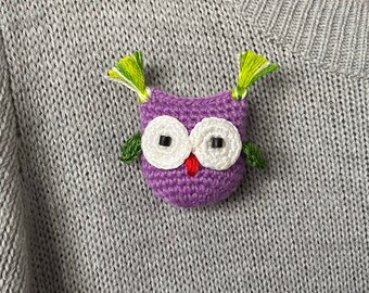 Crochet Owl Brooch