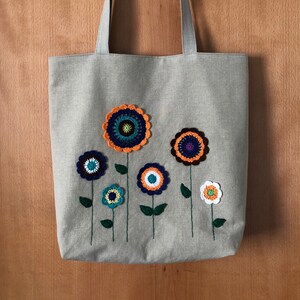 Crochet Flowers Linen Tote Bag