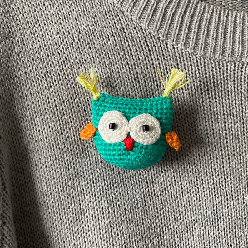Crochet Owl Brooch