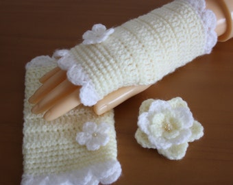 Crochet Fingerless Gloves and Brooch