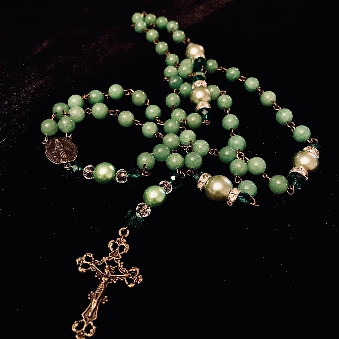 Green beaded Rosary | Etsy