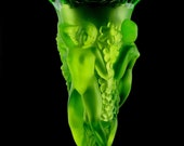 Bohemian Art Deco Nude Figural Vaseline Glass Vase H.Hoffmann