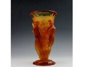 Glamorous Art Deco Nude Figural Decor Amber Glass Vase 1930 39 s H.Hoffmann