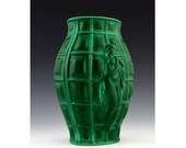 Glamorous French Art Deco Bohemian Jade Malachite Glass Nude Figural Large Vase