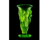 Art Deco Nude Decor Vaseline Glass Large Vase 1930 39 s H. Hoffmann