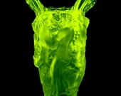 Bohemian Art Deco Nude Figural Vaseline Glass Vase H.Hoffmann