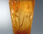 Famous French Art Deco Bohemian Amber Glass Large Vase Nude Decor