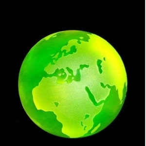 Czech Yellow Uranium Vaseline Art Glass Globe Paperweight 3 1/8 &#39;&#39;