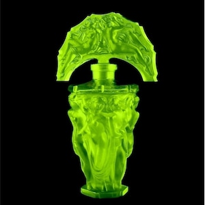 Art Deco 1930&#39; Collectible Glass • Perfume Bottle • H.Hoffmann Uranium Glass