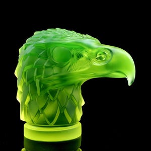 Art Deco Uranium Glass Eagle Figurine: H. Hoffmann, 1930s Car Mascot