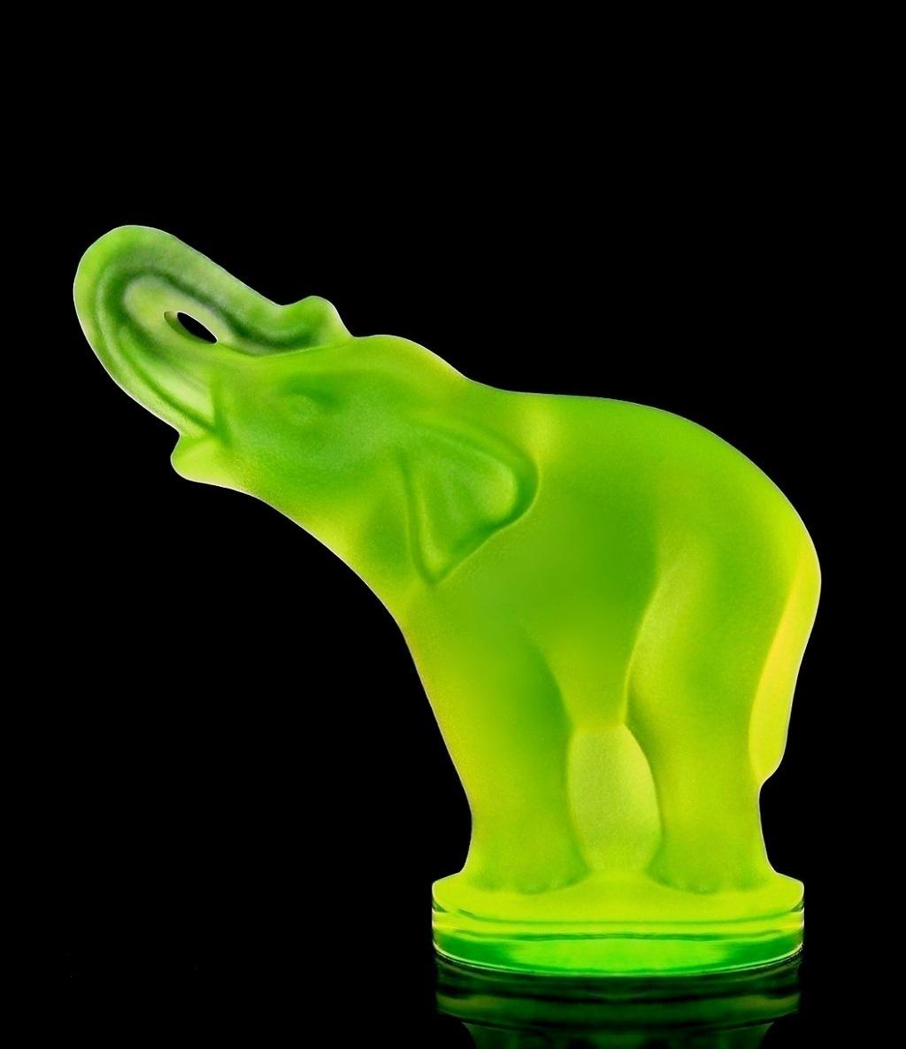 Uranium Glass Elephant Figurine: Art Deco Vaseline Glass, UV