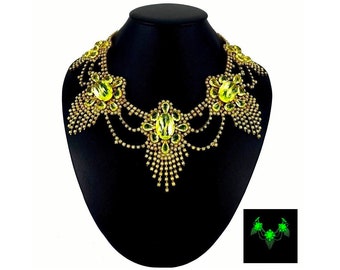 Art Deco • Vintage Beads • Uranium Glass Necklace • Uranium Glass Jewelry