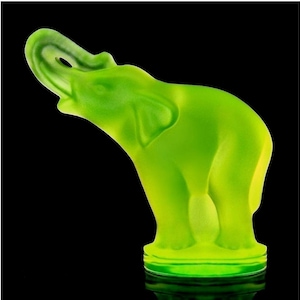 Uranium Glass Figurine • Miniature Figurine Uranium Glass • UV Reactive Vaseline Glass • Glow Uranium Glass Elephant, Figurine Uranium Glass