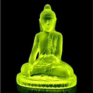 Art Deco Yellow Vaseline Uranium Glass Figurine &#39; Buddha &#39; Large Figurine 1930s H.Hoffmann / gift for him, personalized gifts, gift for her